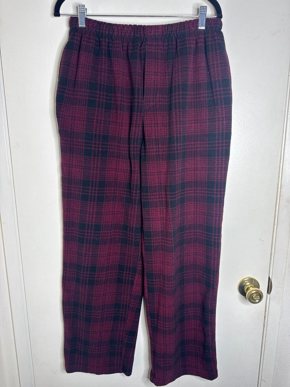 SKIMS Unisex Fleece Sleep Plaid Pajama Lounge Pants Wine Merlot Burgundy Small S